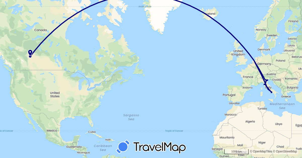 TravelMap itinerary: driving in Canada, Italy, Netherlands (Europe, North America)